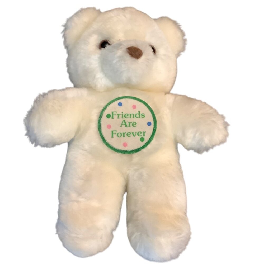 Vtg Russ Berrie "Friends Are Forever" Plush Teddy Bear 9” White Stuffed Toy